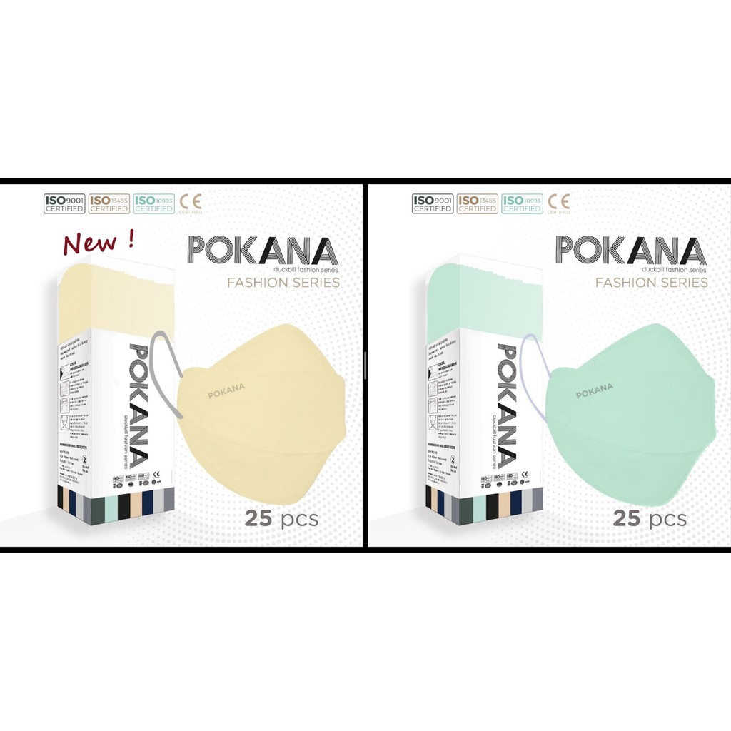 Masker Pokana Duckbill Mixmatch Fashion Series Ivory Grey | Mint Lilac Earloop 4 Ply ORI NEW GARANSI