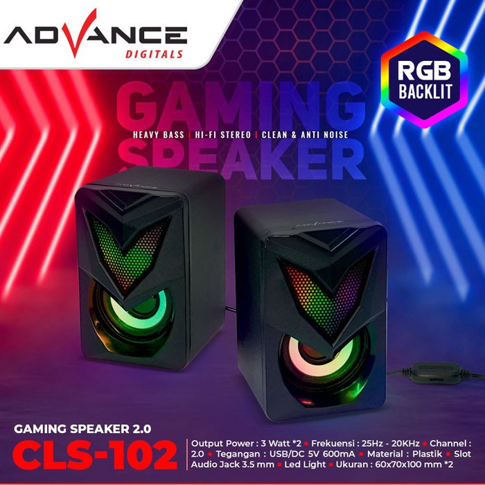 Speaker Aktif/Speaker duo Original Advance CLS-102 Speaker Komputer/laptop Gaming Speaker RGB Backlit Berkualitas