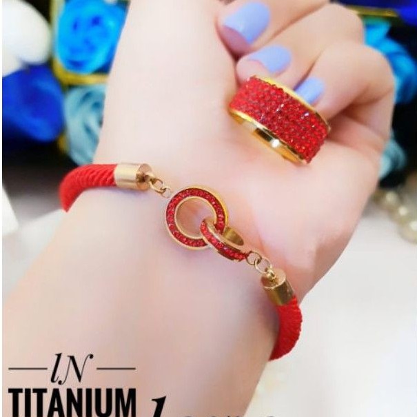 Titanium set perhiasan gelang dan cincin 1379