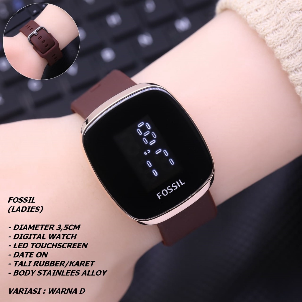 JAM TANGAN WANITA FASHION TALI RUBBER BODY SEGI ROSE GOLD LED TANGGAL AKTIF