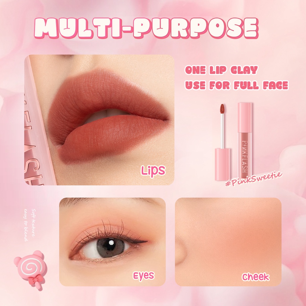 PINKFLASH #PinkSweetie Matte Lipstick Velvet Liptint Waterproof Fuzzy-Soft  Lip Mud Multi-Use Lip &amp; Cheek High Pigment Smooth Lip Cream Lip Clay