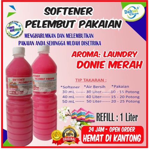 (DONie MERAH) SOFTENER PELEMBUT DAN PEWANGI PAKAIAN 1 LITER ATAU 1000 ML DHS MEMBUAT PAKAIAN LEMBUT - MUDAH DISETRIKA