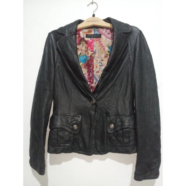 Jaket kulit etnik kulit domba asli model trendy Rocker second