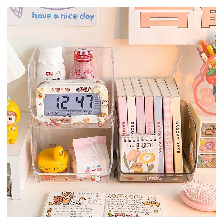 [littlecrab] Rak Putih Transparan Akrilik Clear Rak Penyimpanan Barang Aesthetic Stationary Kit Room Decoration Tempat Simpan Barang Desk Organizer Lucu Unik