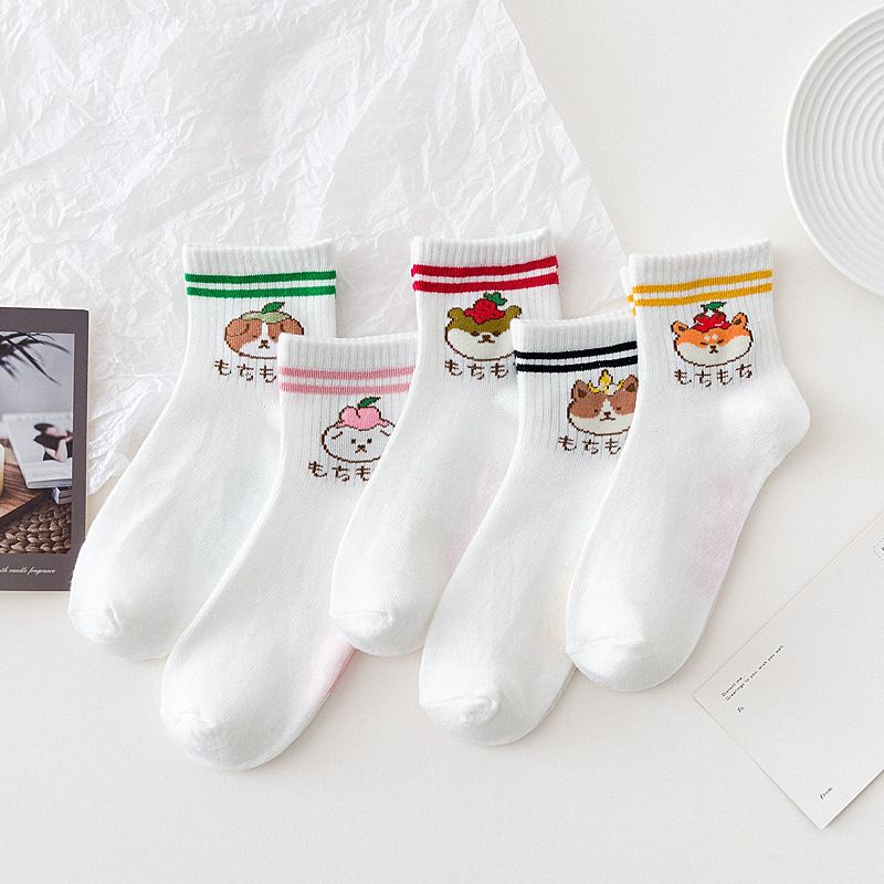 [littlecrab] Kaos Kaki Puppy Japanese Style Kaos Kaki Lucu Gemesh Kaos Kaki Putih Panjang Berkualitas Cute Puppy Women Socks Kaos Kaki Lembut Simple High Quality Colorful Sock Korean Style