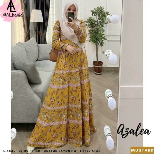 Gamis Wanita Muslim Dress Rempel Jumbo Bahan Katun Rayon Motif Bunga Zipper dada LD 110