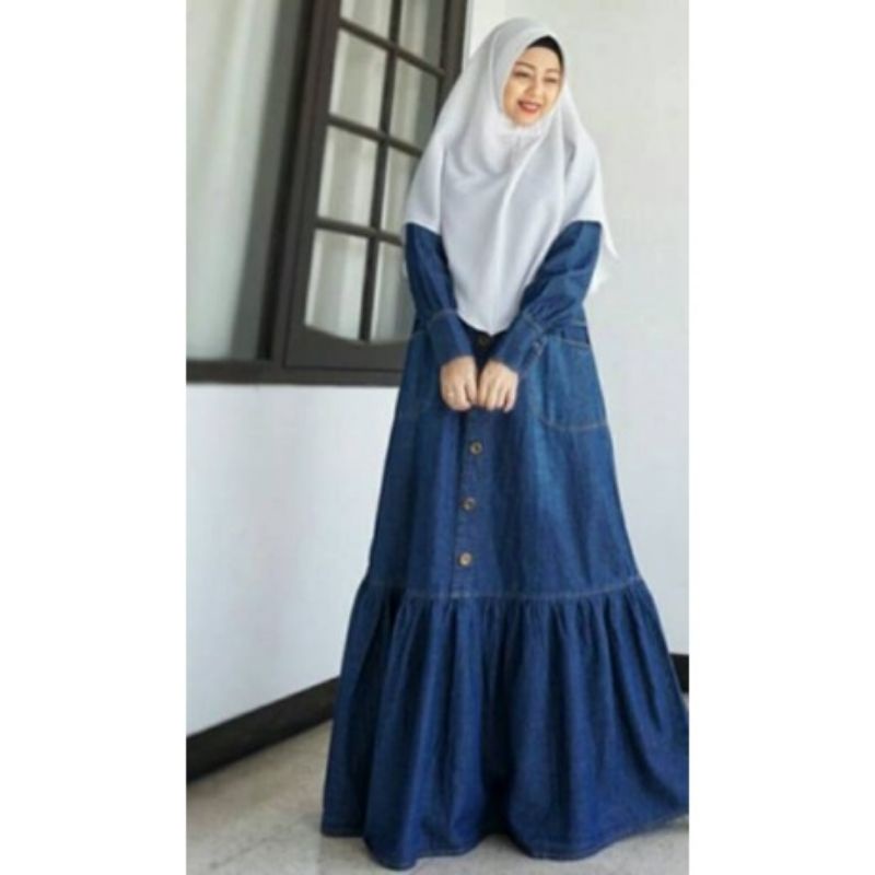 bisa cod/gamis jeans kekinian 2022/gamis jeans jumbo/gamis jeans import/gamis jeans terlaris 2022