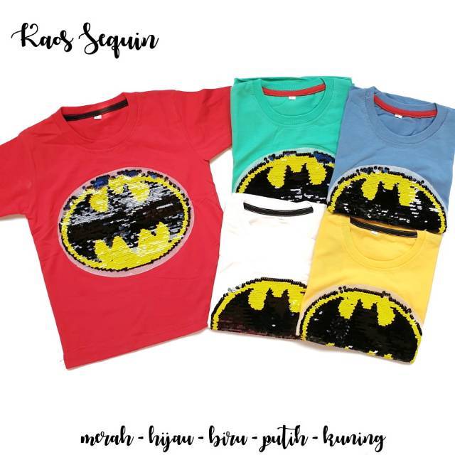 Kaos Sequin Anak motif LOGO BATMAN