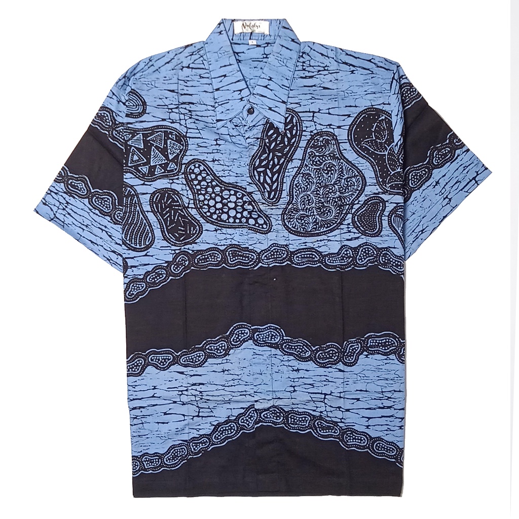 Kemeja Baju Batik Pria Lengan Pendek Cap Biru Hitam Ketip
