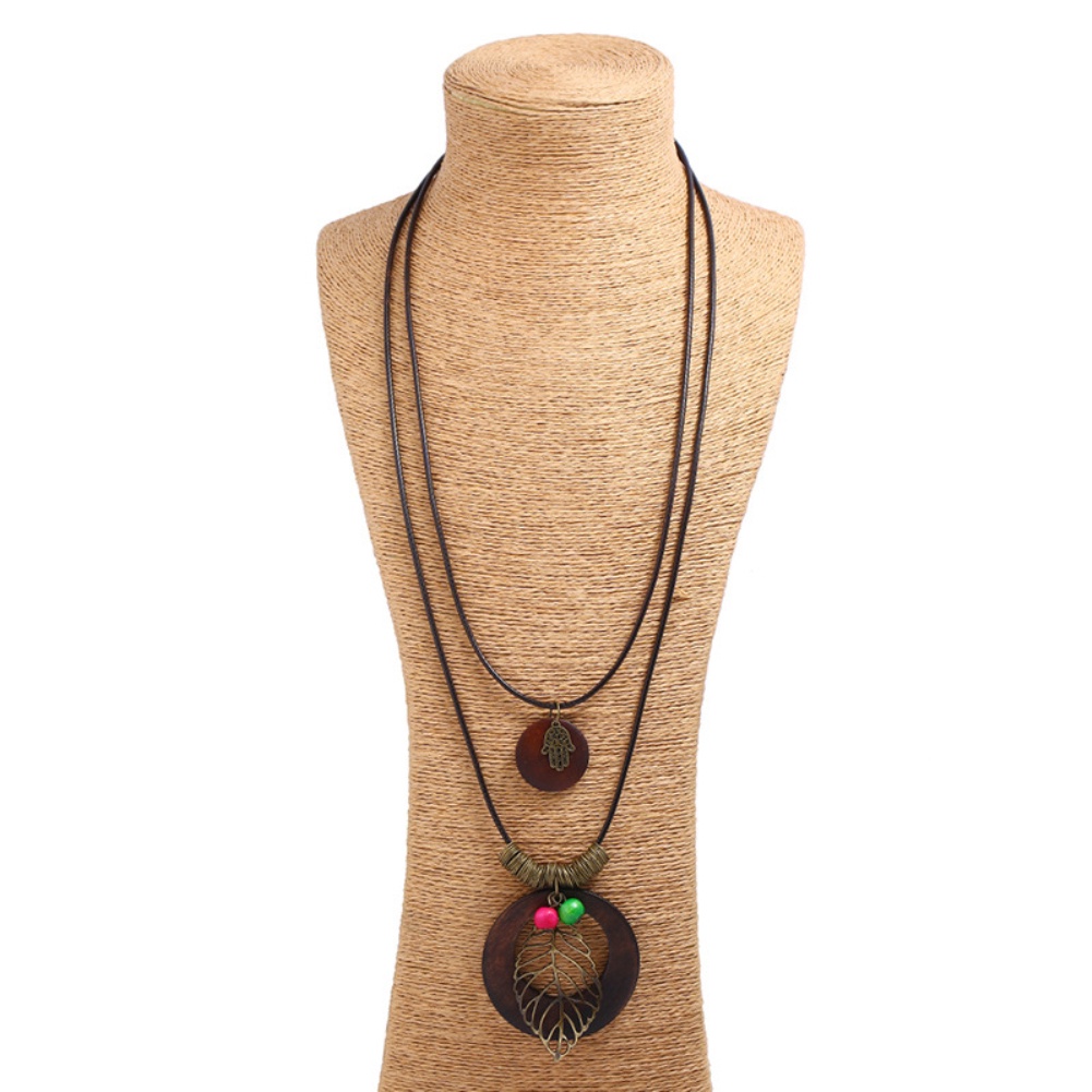 Hu Hu Hu Hu Hu Alat Bantu Pasang Kacamata♡ Kalung Rantai Multilayer Bahan Kayu Bentuk Daun Naga Gaya Vintage Untuk Wanita