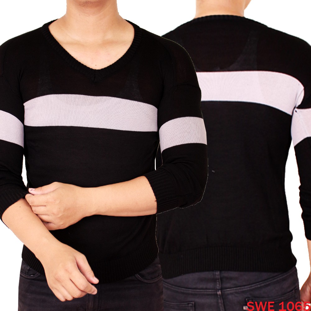 Sweater Pria Polos Motif V-Neck - Bahan Rajut (COMB)