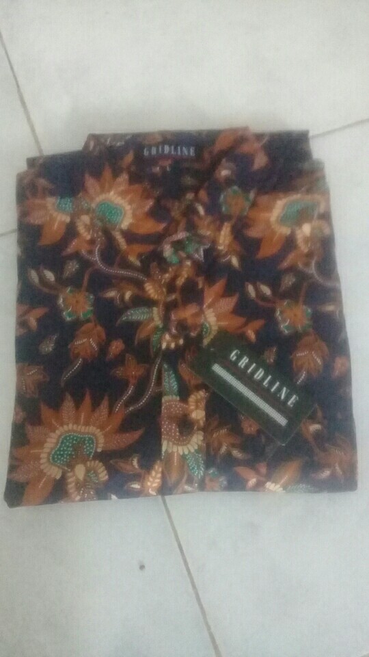 [gridline - R099 Red - R020 Brown] Kemeja Batik Pria Katun Lengan Pendek Regular