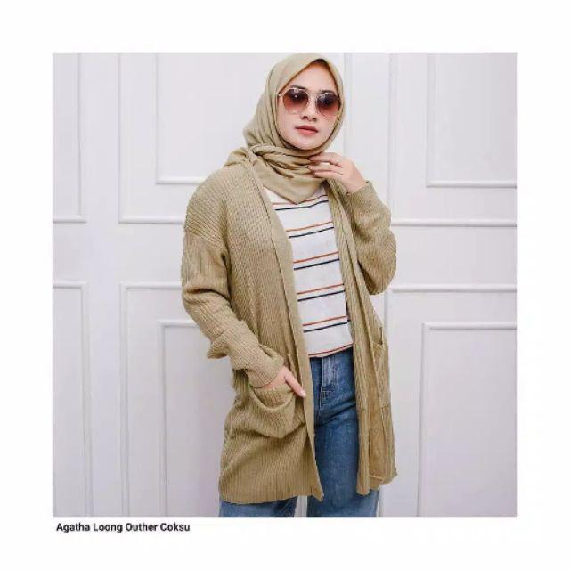 Long cardi BELE OVERSAIS/sweater rajut-Mocca