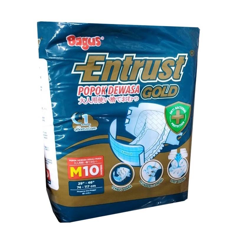 Bagus Entrust Gold M10 Popok Dewasa Plester Perekat M 10 Diapers Orang Tua Diaper Popok Perekat M 10pcs Baggus Entrus