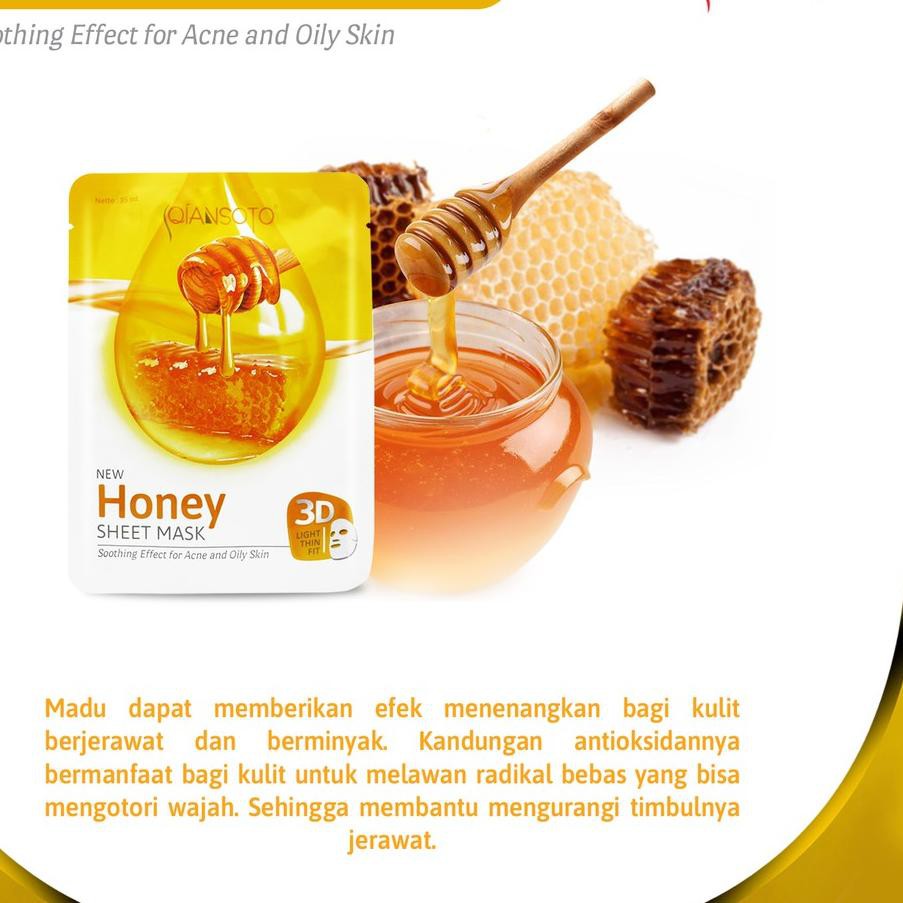 Lagi MURAH♠ QIANSOTO Sheet Mask Honey Soothing Effect for Acne and Oily Skin 35ml [1BOX : 6 SACHET]