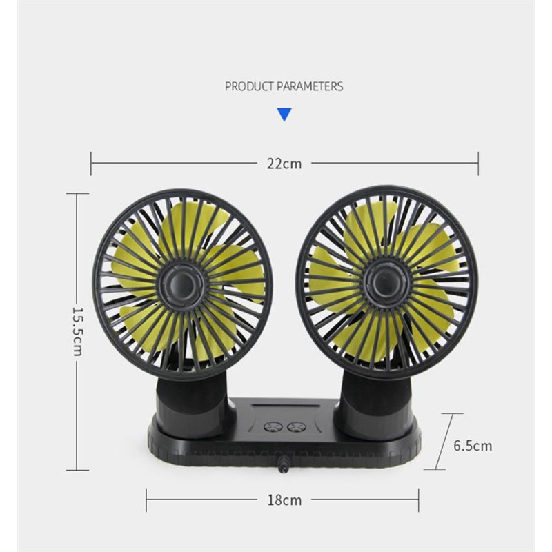 Portable Car Fan/Kipas Angin Mobil 5 volt 360 Derajat Double Head USB Dengan 3 Kecepatan