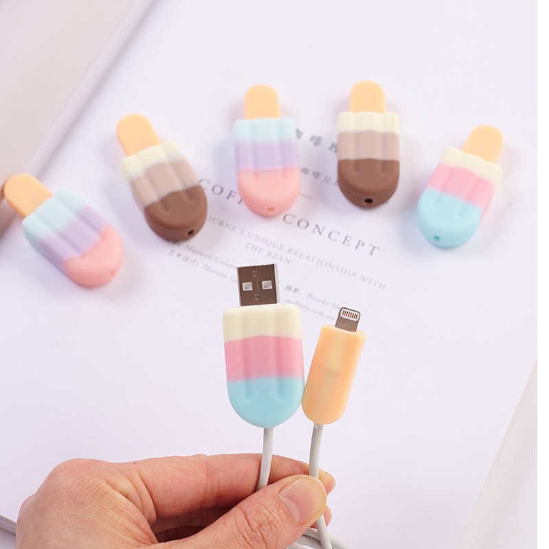 Pelindung Kabel data / Charger USB Bentuk Es Krim Warna-Warni Untuk iPhone 12 11 6 7 8 X