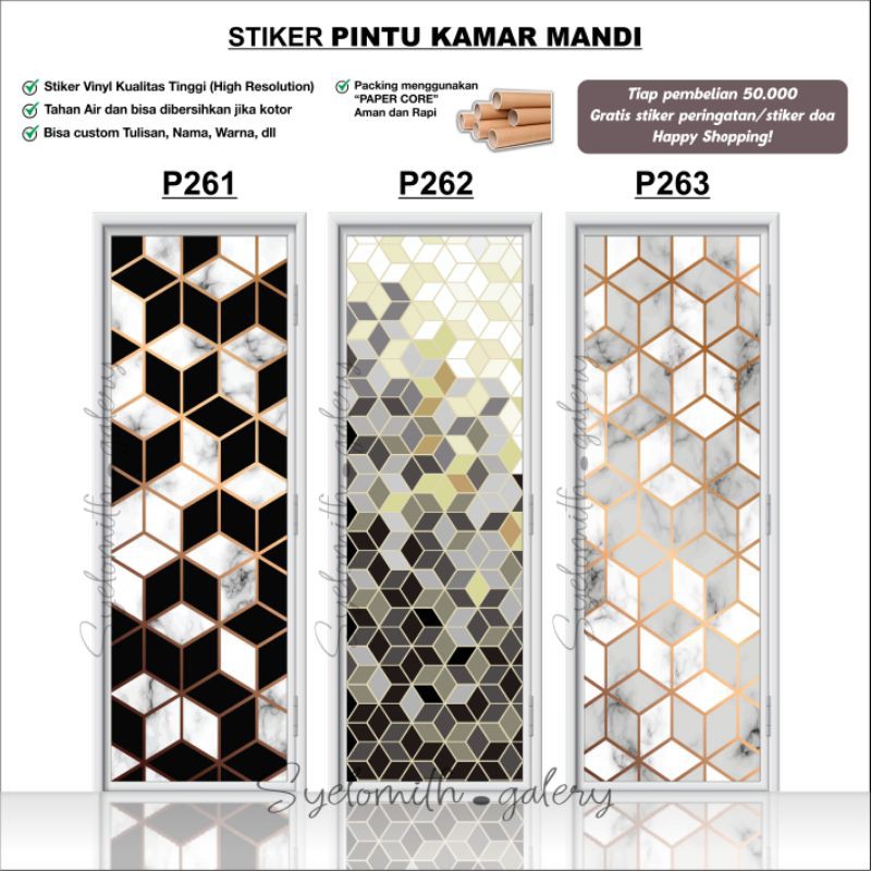 STICKER BATHROOM - STICKER PINTU KAMAR TIDUR - STIKER TOILET MOTIF CUBE