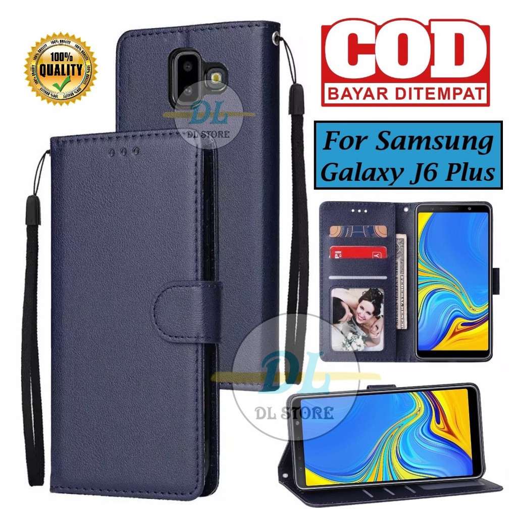 FLIP CASE UNTUK SAMSUNG GALAXY J6 PLUS FLIP LEATHER CASE PREMIUM-FLIP WALLET CASE KULIT UNTUK SAMSUN