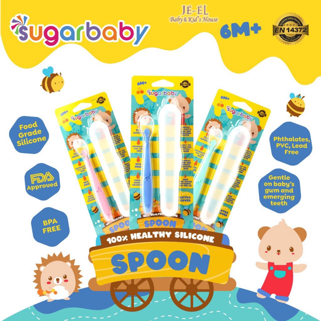 Sugar Baby Healthy Silicone Spoon With Cover / Sendok Makan Anak