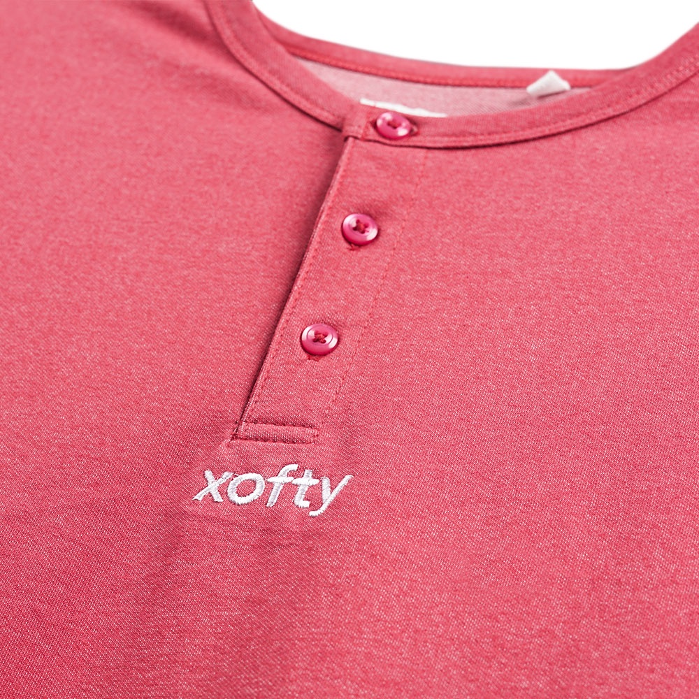Xofty Kaos Henley 2Tone Red O-Neck T-shirt Cotton 24s