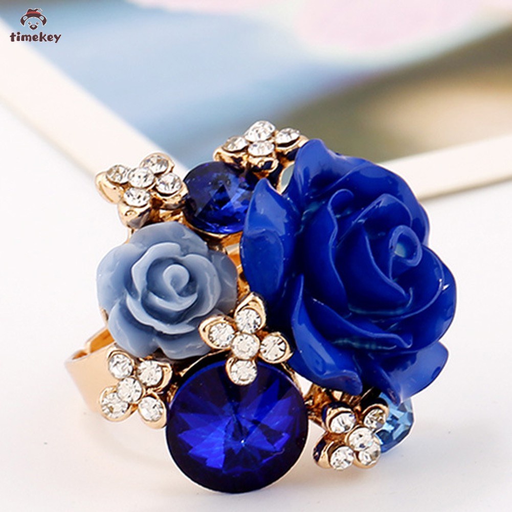 【TK】Luxury Crystal Resin Rhinestones Ball Zircon Flowers Ring Fashion Women Statement Jewelry Gifts Ring Size Adjustable