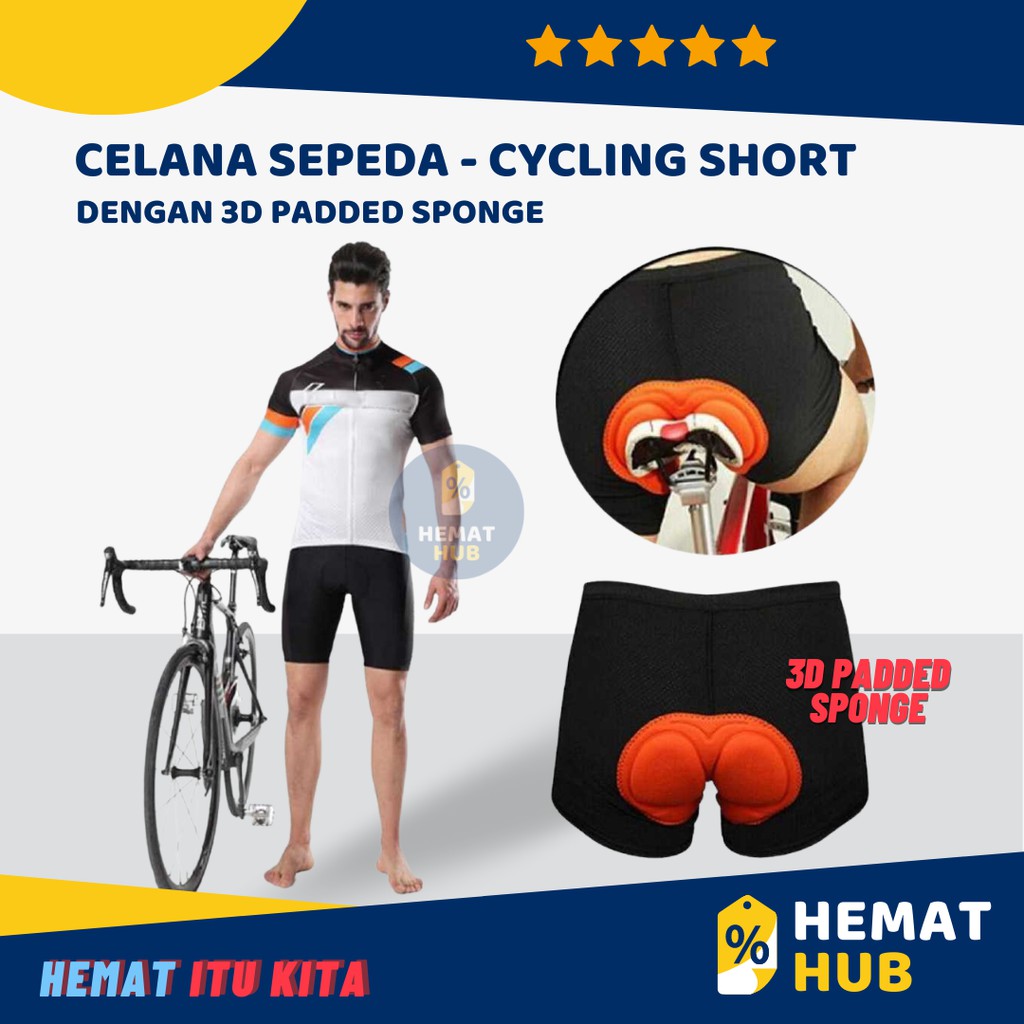 Celana Sepeda Pria Wanita Padding Gel RPM Cycling Short 3D Padded Sponge Katun Body Fit Empuk