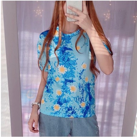 Oversize Tee kaos Tshirt Wanita Longgar Motif Daisy Tie Dye / Kaos Tie Dye Termurah