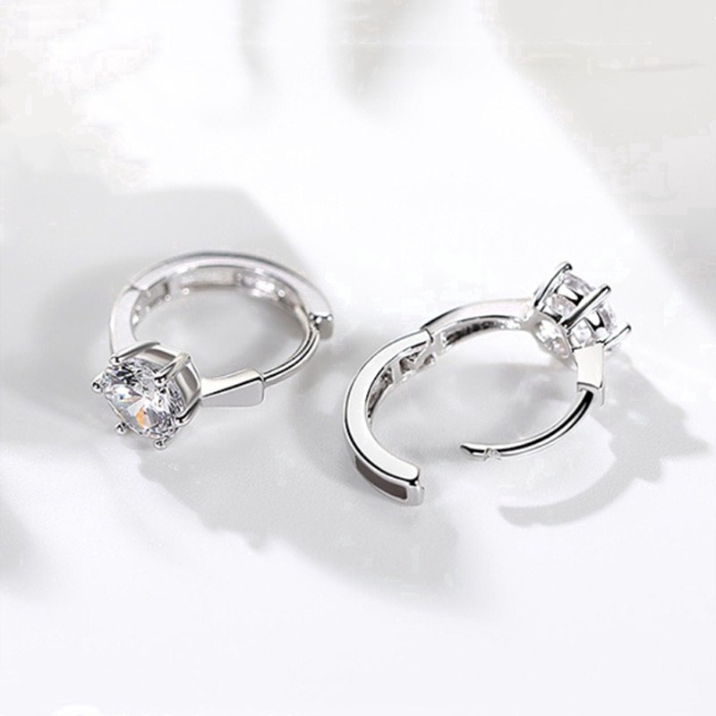 Anting Stud 925 Silver Bentuk Bulat Aksen Berlian Imitasi Untuk Wanita