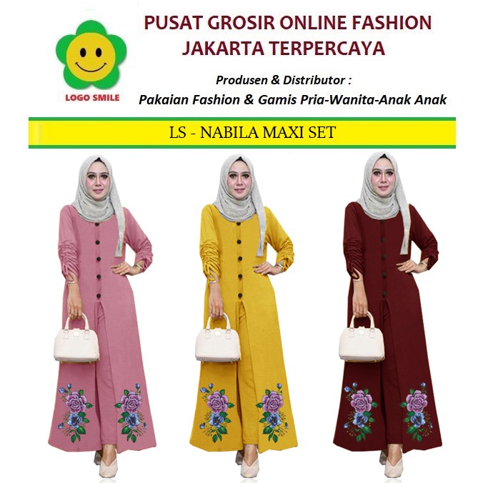 LS 83155-8720 NABILA MAXI SET Baju Maxi Wanita,Setelan Muslimah Model Terbaru,Termurah dan Terlaris