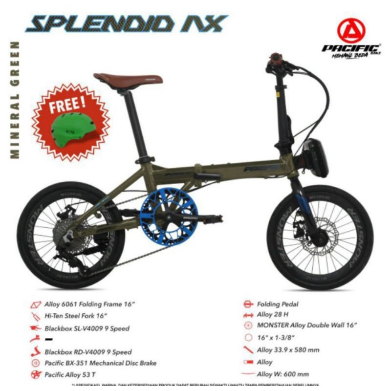 Sepeda Lipat 16 inch Pacific Splendid AX 9 Speed Alloy Double Disc