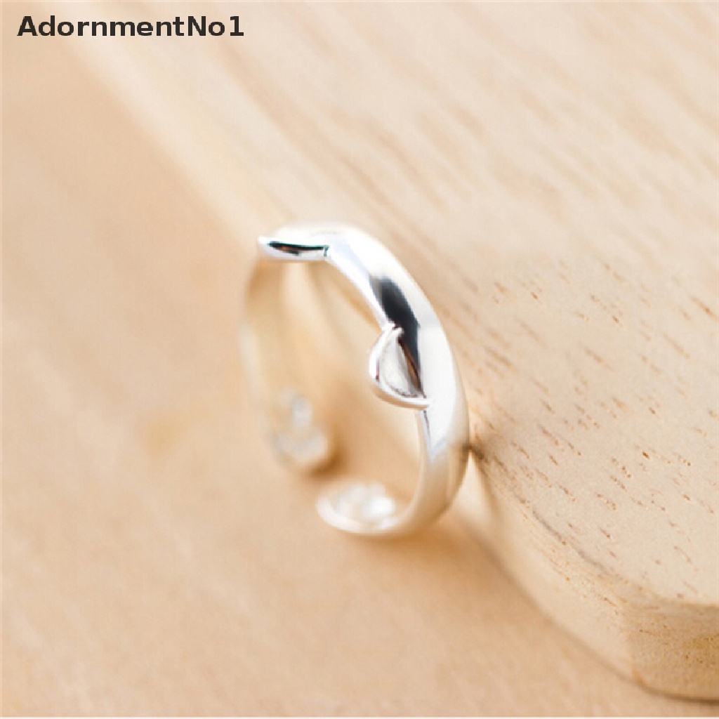 (AdornmentNo1) 1pc Cincin Bentuk Telinga Kucing Lapis Silver Untuk Wanita