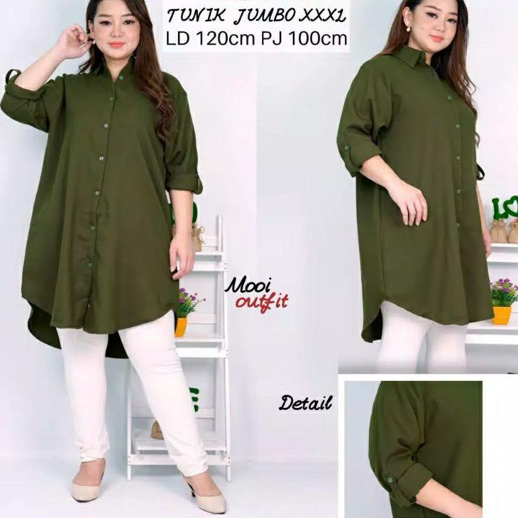 "Krn31au22ᴿ" MALL  Kemeja Tunik Kantor Hitam/Putih Polos Bahan wolfis / Standard - JUMBO Big Size 4L