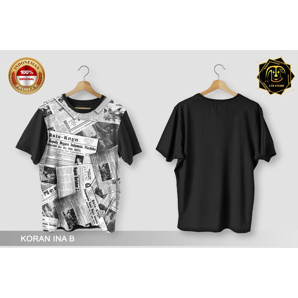 [ BAYAR DI TEMPAT ] BAJU PRINTING GAMBAR KORAN INDONESIA INA BLACK  - KAOS DISTRO ORIGINAL MOTIF UNI