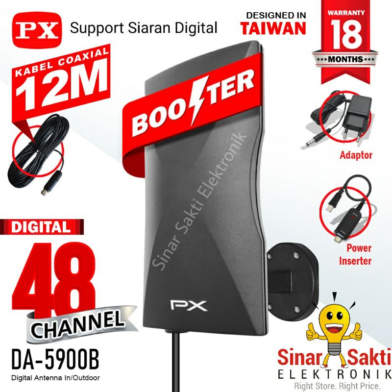Antena TV PX DA 5900 B Indoor Outdoor Anten Digital Analog + Kabel 12M Antene Booster Malang Murah Promo