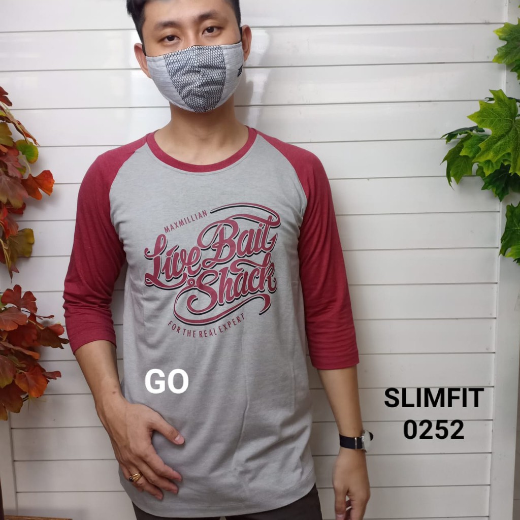 gos gof MAXMILLIAN KAOS Panjang 3/4 (Slimfit) Pakaian Pria Atasan Kaos Oblong Original Lengan Panjan