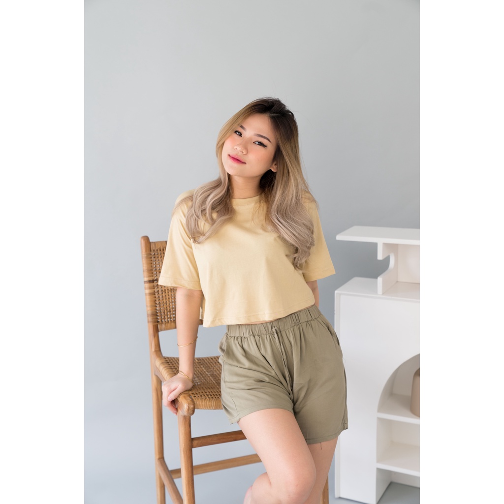 (COD) OH Fashion Kaos Tory Wanita Crop Top Batwing (Mango) #1066