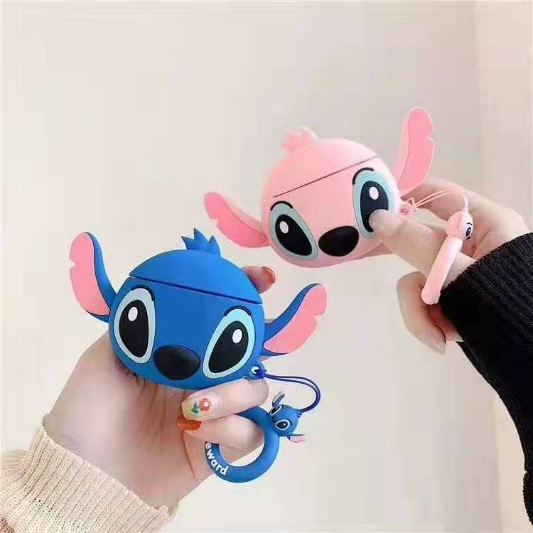 Casing Soft Case Silikon Motif Lilo Stitch 3d + Lanyard Untuk Airpods 1 / 2 / 1 / 2