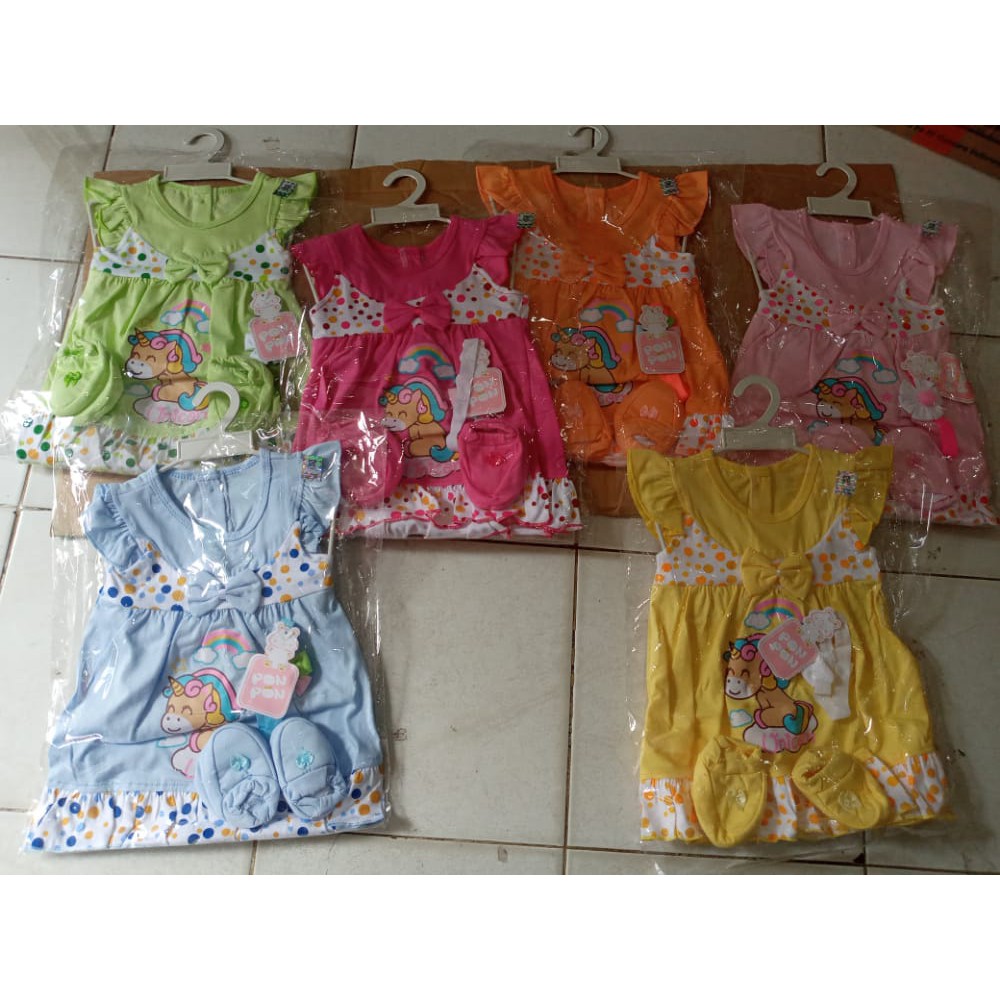 DRESS BAYI PON PON KUDA ANGEL- BAJU BAYI 3 IN 1 PON PON-ROK BAYI PON PON+SEPATU DAN BANDANA