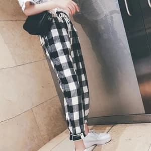 TBI Celana Joger Unisex Kotak Kotak Plaid Street Wear Jogger Harem Korean Style Pants BTS