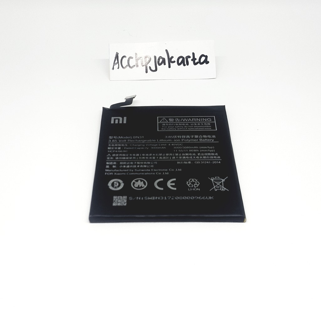 Baterai Batre  XiaoMi Redmi Note 5A bn 31 / MI 5X / MI A1 / Note 5 Prime / Redmi S2 BN 31 Original