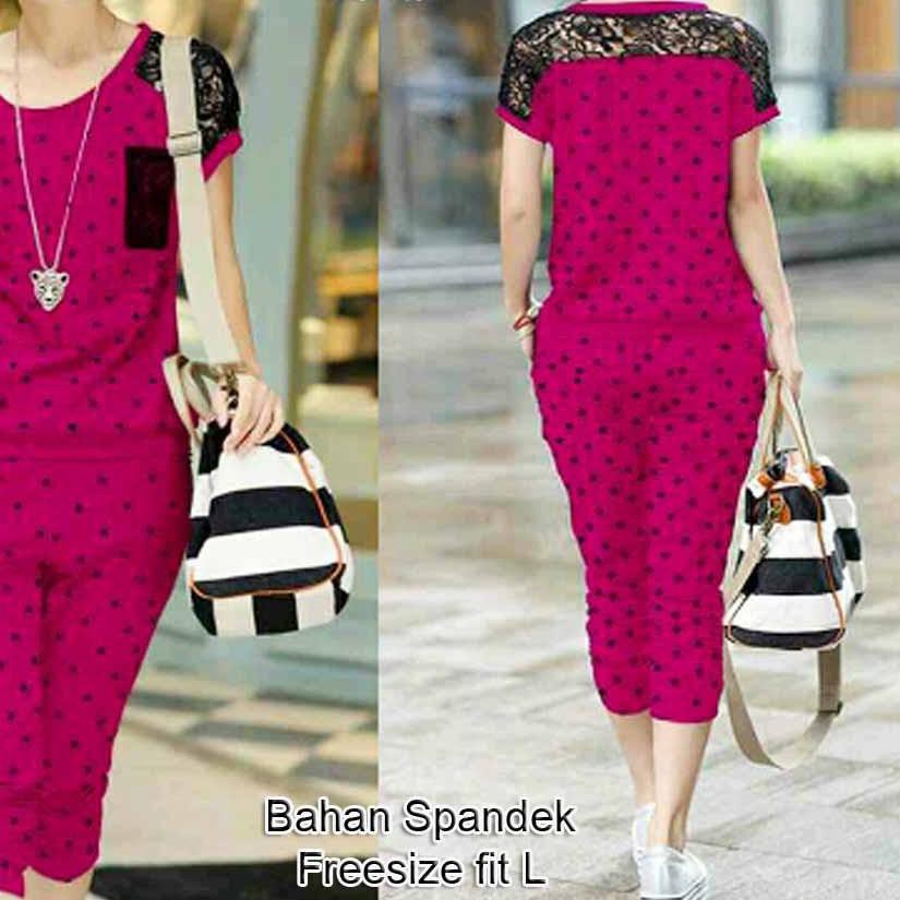 ➪ BPS  Stelan wanita BRUKAT POLKA setelan cewek brokat bru dot polkadot baju dan celana SBP ➫
