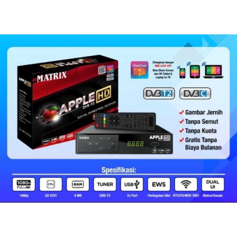 Set Top Box Matrix Apple Merah. STB Matrix DVB-T2