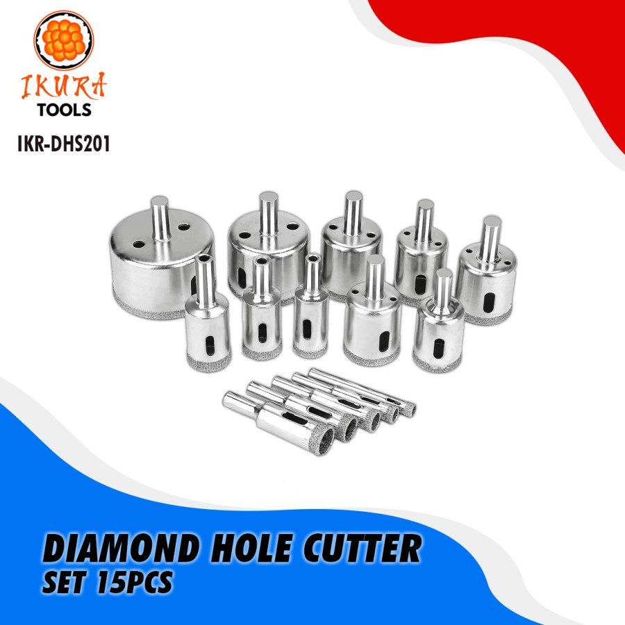 IKURA 15 Pcs Granit Diamond Hole Saw Cutter DHS20 Mata bor kaca