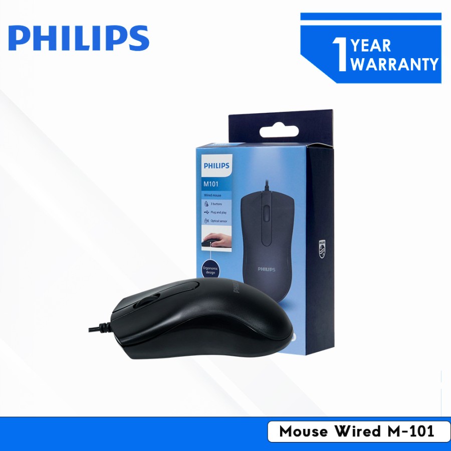 M101 Philips Mouse Wired Ergonomic Design Kabel USB