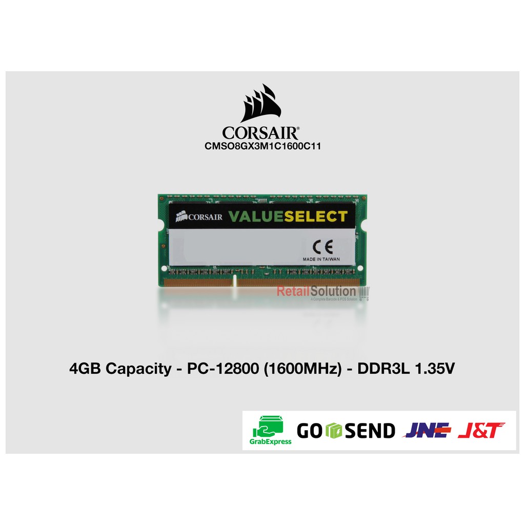 RAM Corsair Value 4GB DDR3L 1600MHz SODIMM - CMSO4GX3M1C1600C11