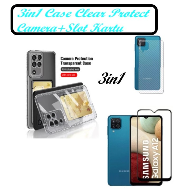 Paket Promo Paket 3in1 Soft Case Clear Bening Protect Camera+Slot Kartu Samsung a12 Samsung M12 Free