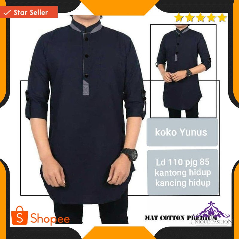Koko Yunus Navy Sc Baju Koko Pria Katun Navy