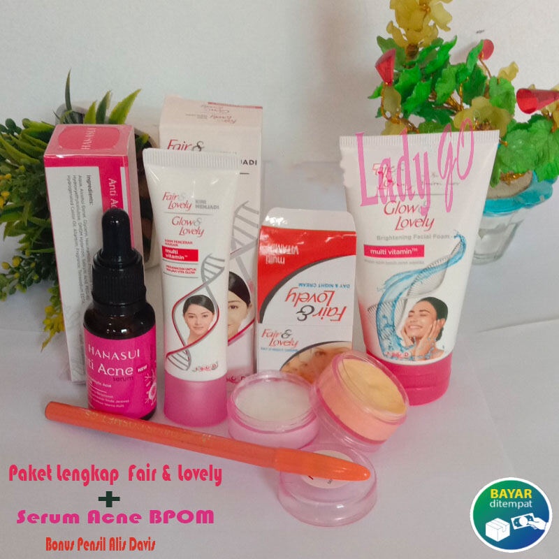 aket Lengkap Fair &amp; Lovely 4in1 - Facial Foam 50g + Cream Susun Day &amp; Night Cream + Pelembab plus Serum ACNE ping Original