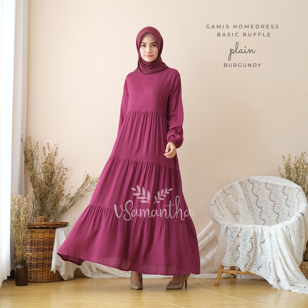 Gamis Homedress Basic Ruffle Plain